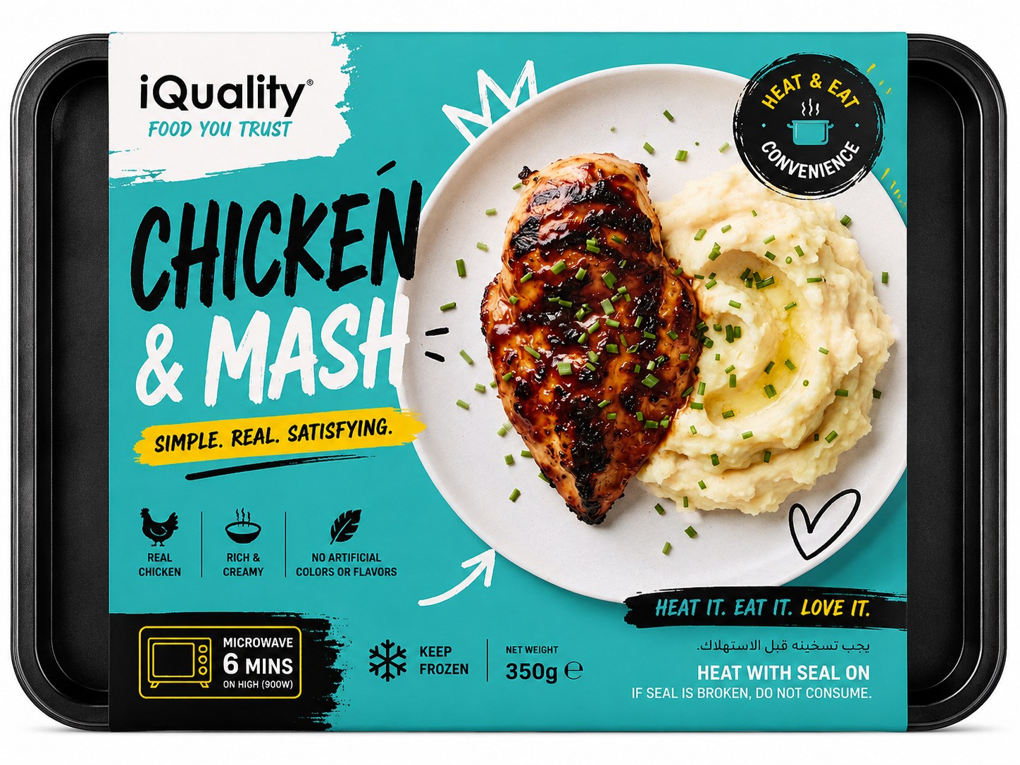 iQuality branded ready meal tray — Chicken & Mash
